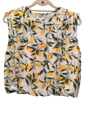 Lemon Novelty Print Bubble Hem Sleeveless Blouse Top Summer Festival Sz S